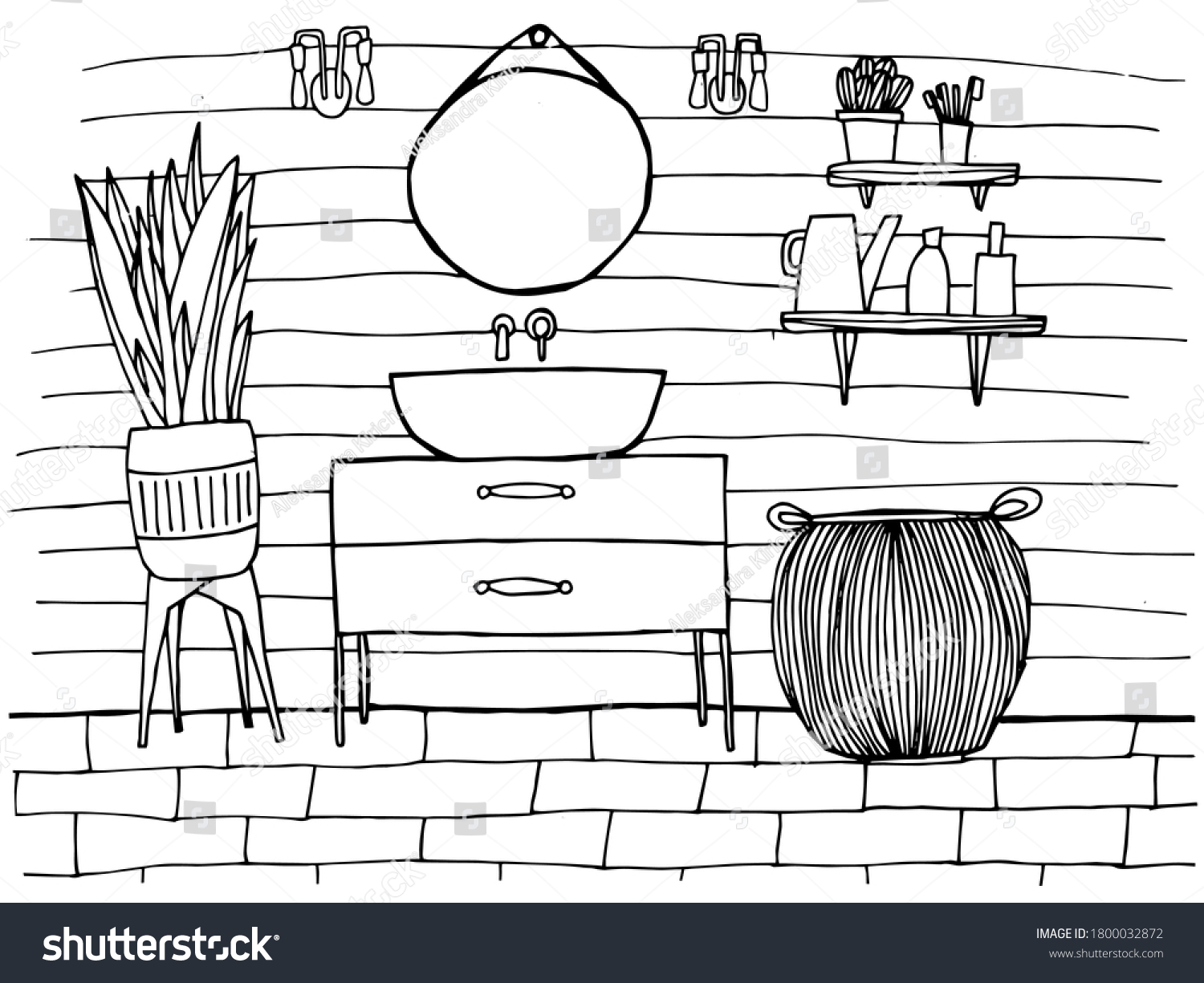 Coloring page bathroom furniture sink mirror stock vector royalty free