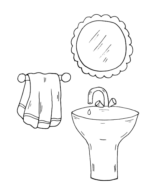 Premium vector coloring page washbasin towel mirror vector educational worksheet vector image paint game