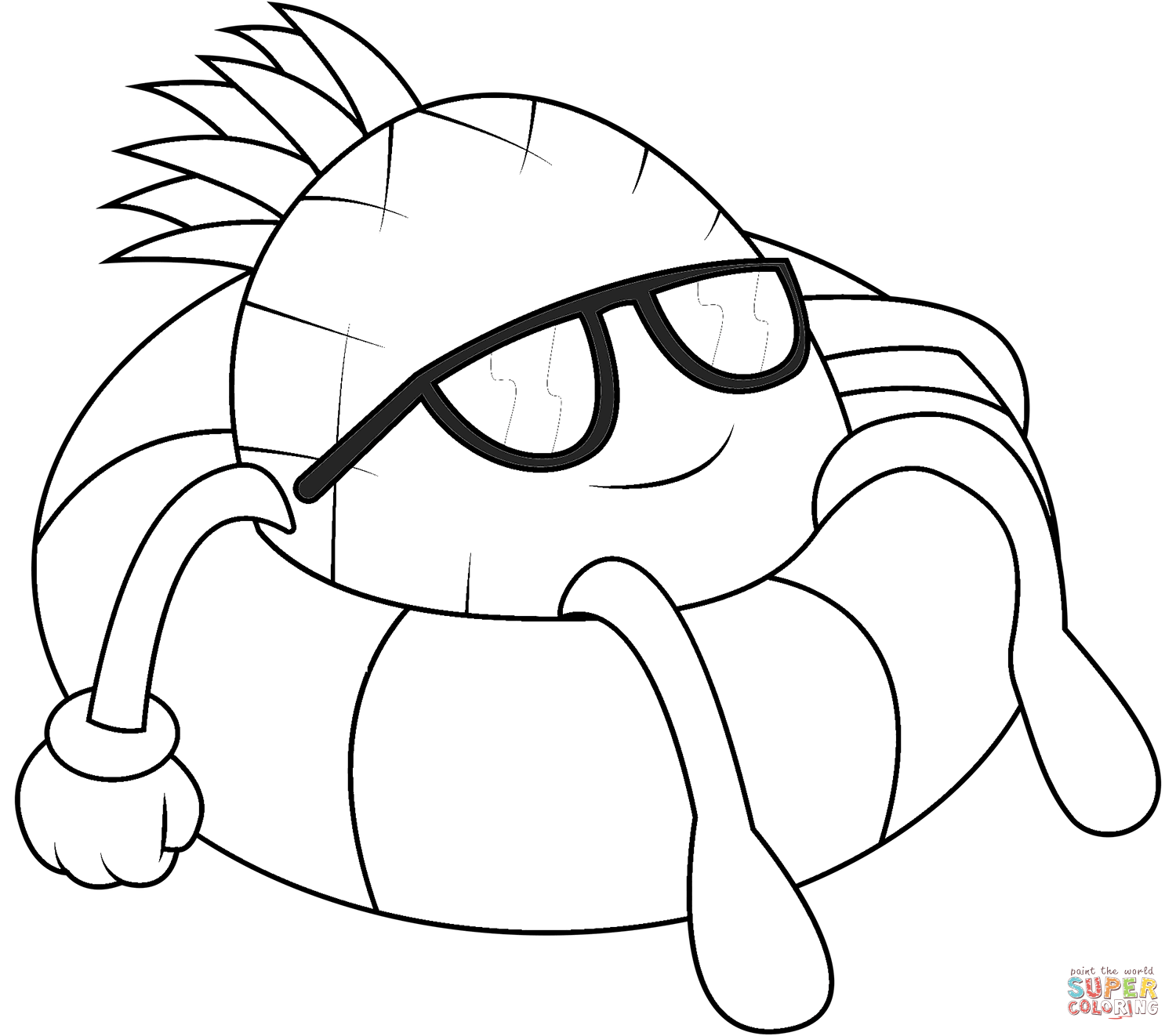 Pineapple character is floating on swim ring coloring page free printable coloring pages