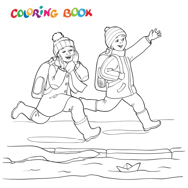 Coloring book page happy children swim rubber rings water stock vector by linaflerova