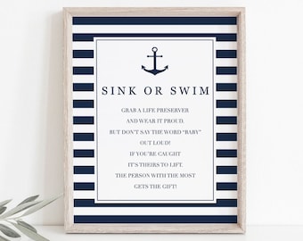 Sink or swim sign for baby shower nautical themed baby shower boy dont say baby game sign digital download baby sprinkle games anchor ns