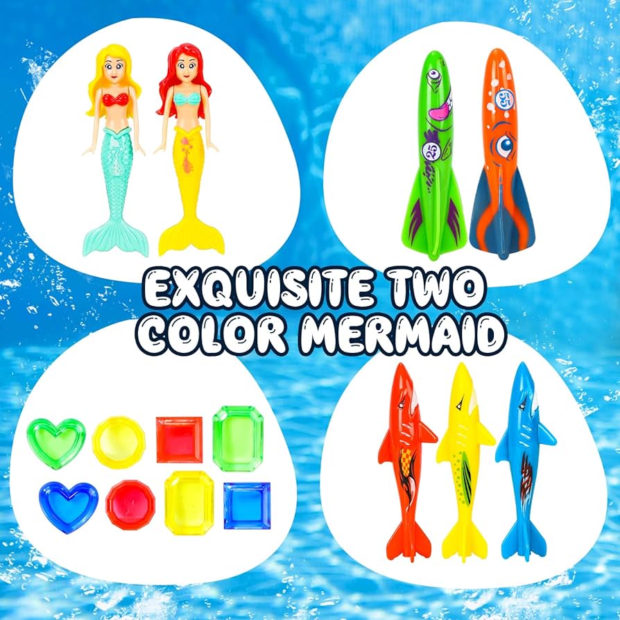 Toy life pcs swimming pool dive toys for kids swim toys for kids practice diving swimming toys with pool torpedo gliding shark pool mermaid toys underwater diving game water games for