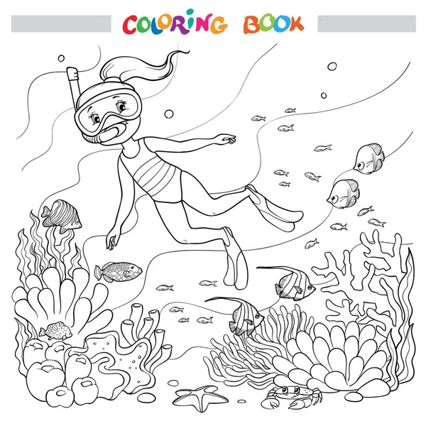 Coloring book page happy children swim rubber rings water stock vector by linaflerova