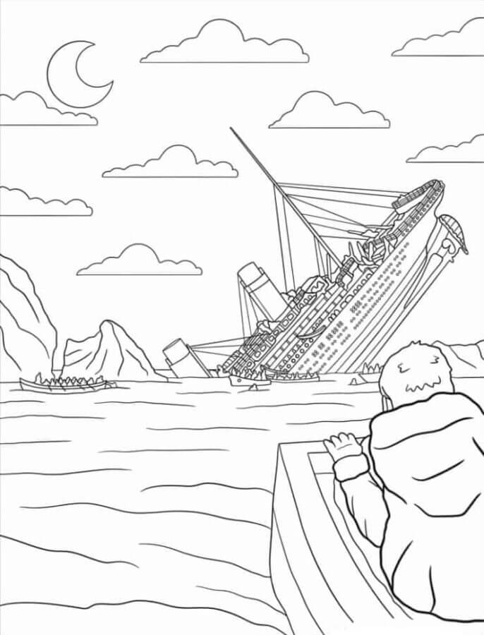 Watching the sinking ship coloring page