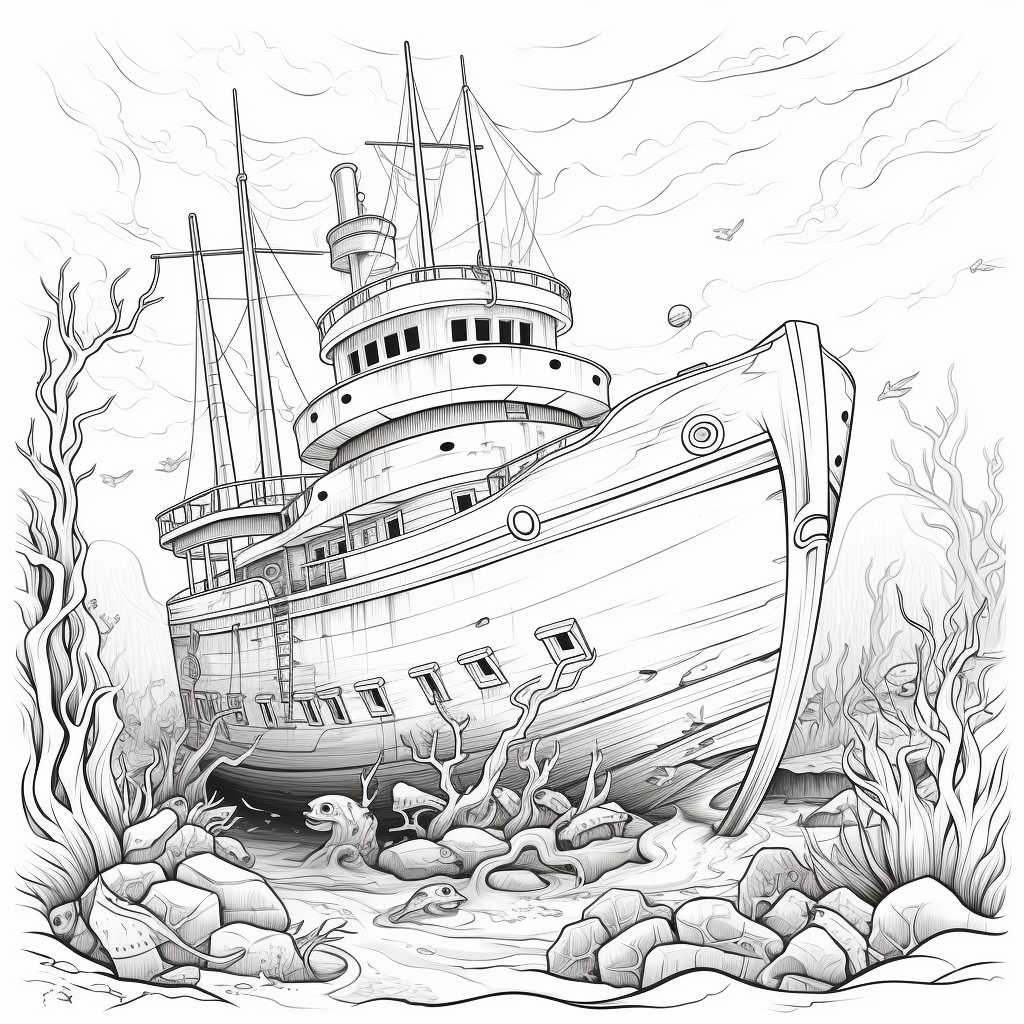 Sunken ship coloring pages for children coloring pages