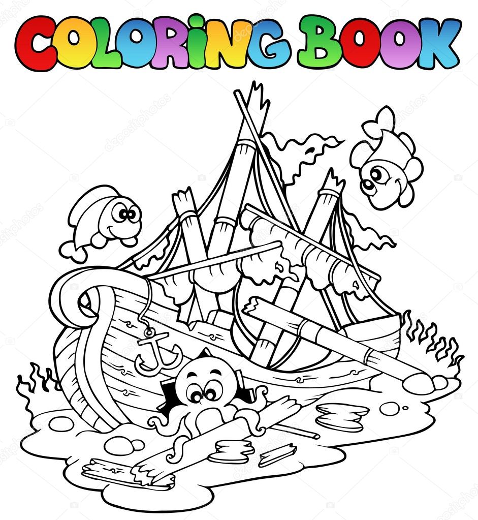 Coloring book with shipwreck stock vector by clairev