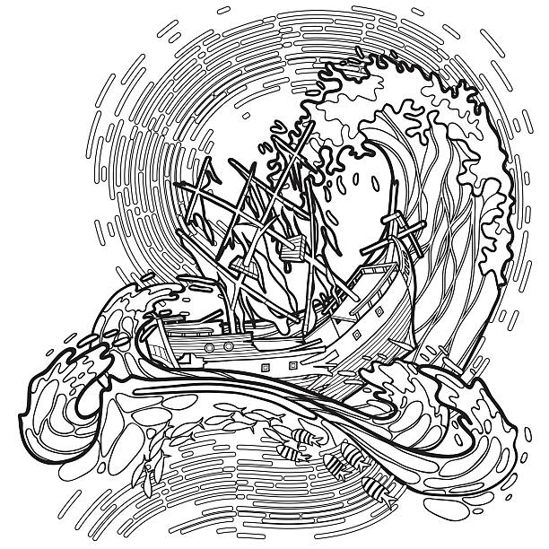 Free sunken ship coloring pag vector file