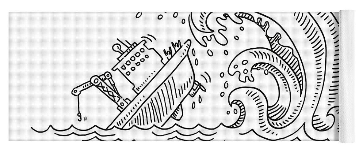 Sinking ship angry wave drawing yoga mat by frank ramspott