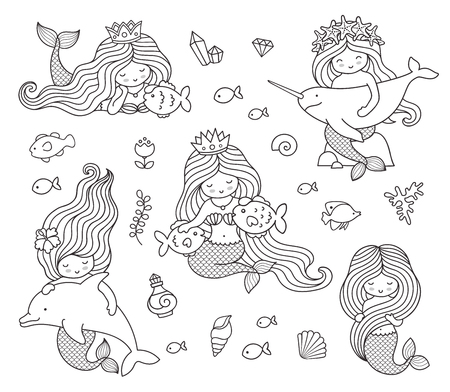 Mermaids coloring page stock vector illustration and royalty free mermaids coloring page clipart