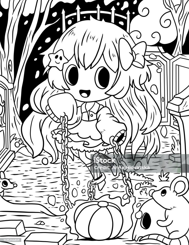 Midnight horror spooky gothic coloring book stock illustration