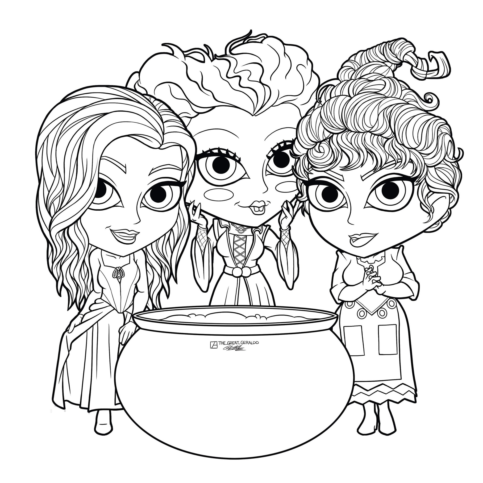 Gerry vail on x inktober day chef featuring the sanderson sisters of hocus pocus this one took times as long wonder why lol inktober inktober chibi chibiart drawings lineart