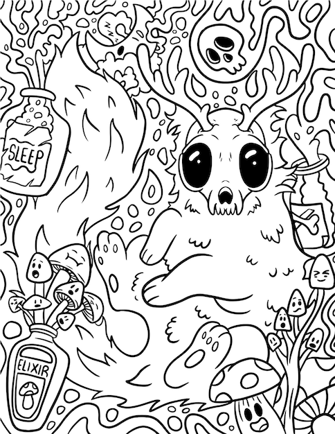 Premium vector hand drawn pastel goth coloring page creepy spooky kawaii coloring pages