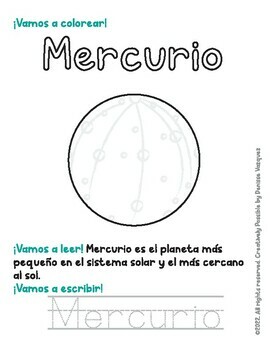 El sistema solar para colorear leer y escribir hoja para imprimir