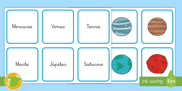 Tarjetas de emparejar los planetas del sistema solar