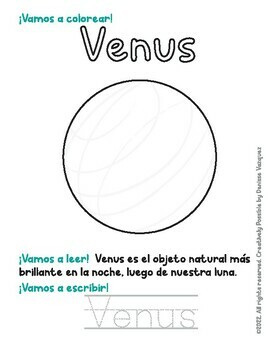 El sistema solar para colorear leer y escribir hoja para imprimir
