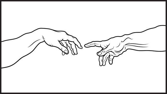 Creatio adami the creation of adam fragment a section of michelangelos fresco sistine chapel ceiling painted c detailed vector outline drawing vector