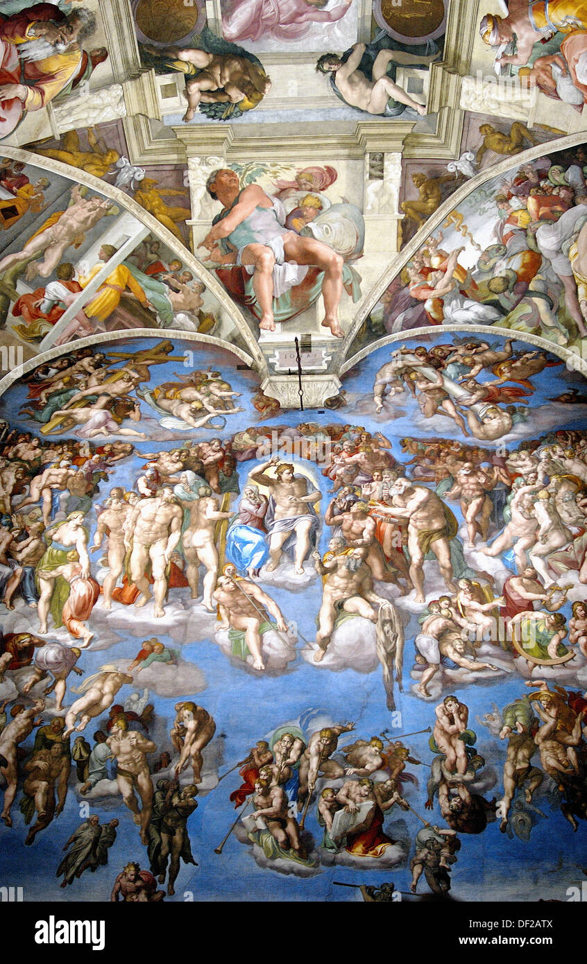 Renaissance frescoes by michelangelo in the sistine chapel vatican palace museums vatican city rome italy stock photo