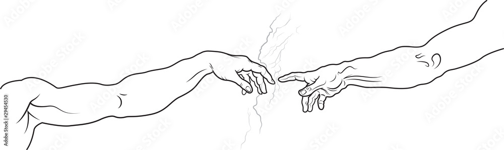 Creatio adami the creation of adam full fragment a section of michelangelos fresco sistine chapel ceiling painted c detailed vector outline drawing vector