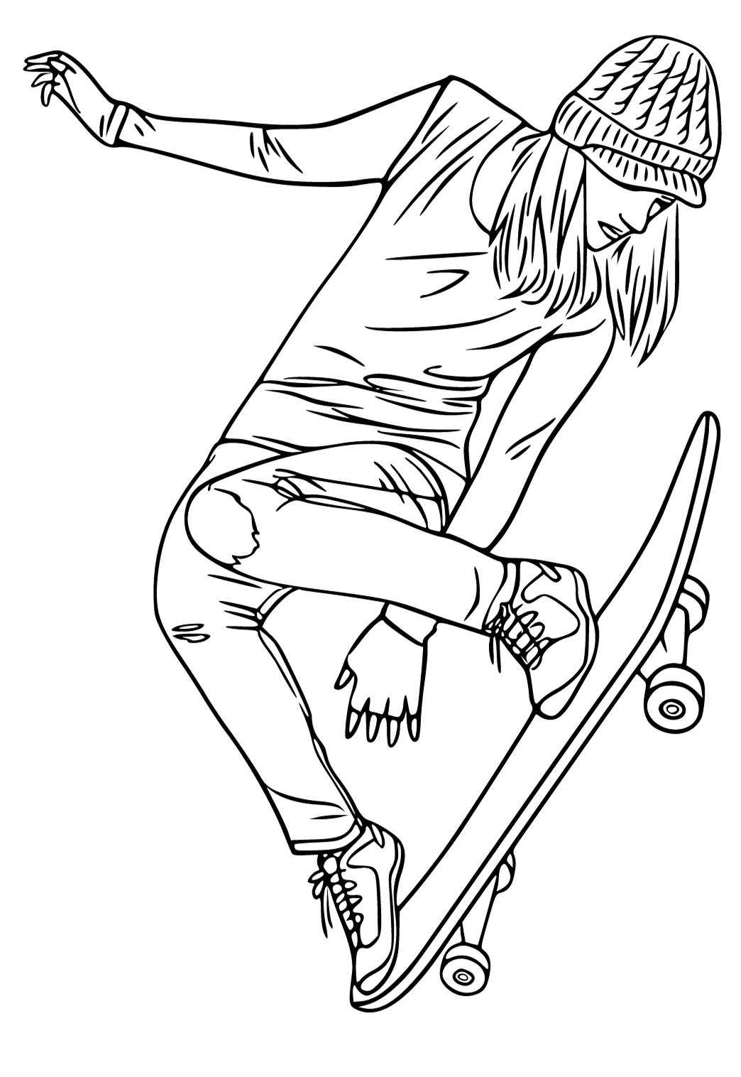 Free printable skateboard jump coloring page for adults and kids