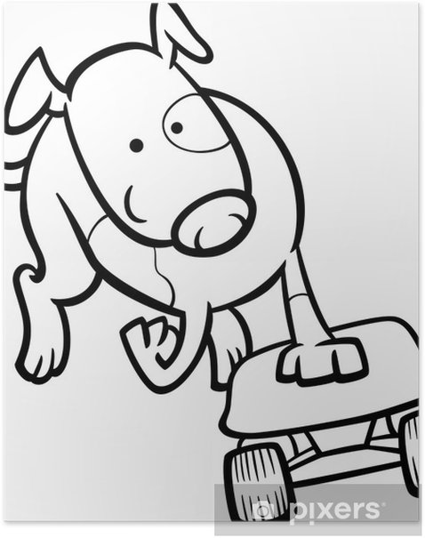 Poster dog on skateboard coloring page