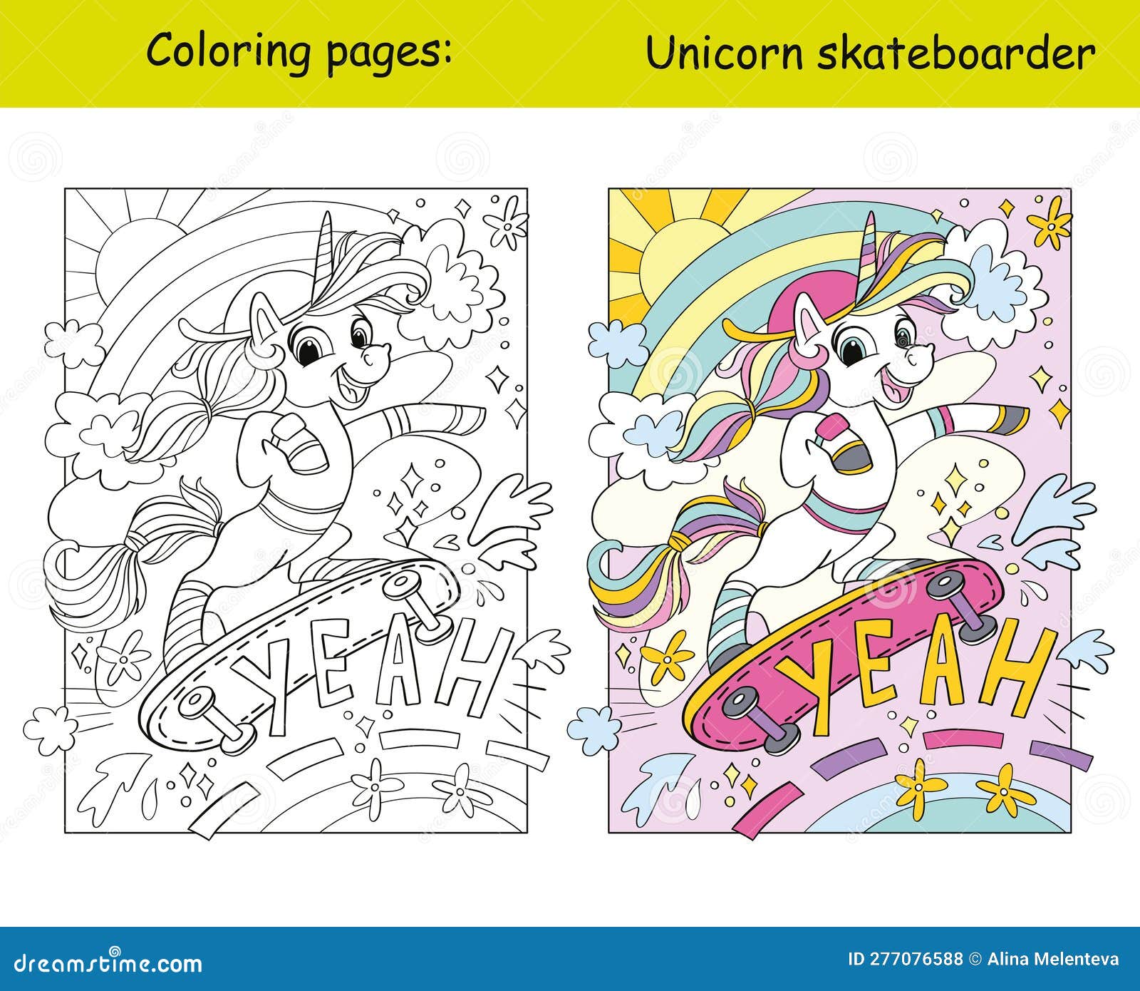 Cute and cool unicorn coloring and template vector stock vector