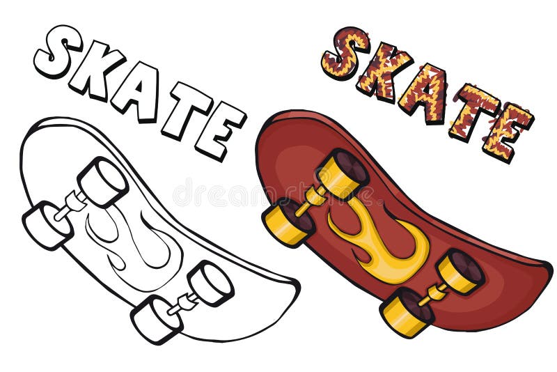 Coloring book skateboard cartoon style clip art for children stock vector
