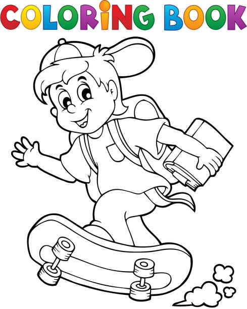 Coloring book school boy theme stock illustration