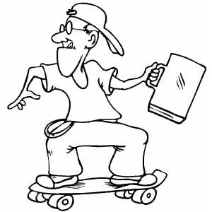 Skateboarder with suitcase coloring sheet