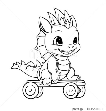Coloring page dragon on skateboard kid dragon
