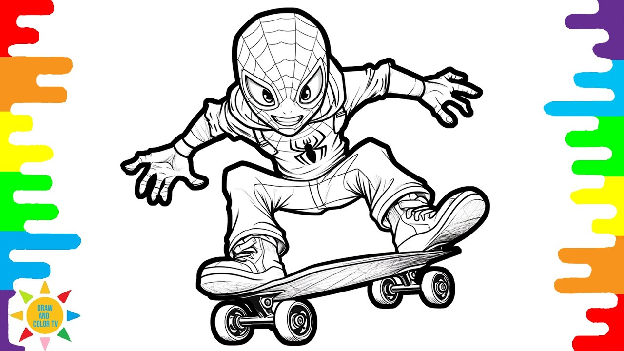 Spiderman on a skateboard coloring pages spider