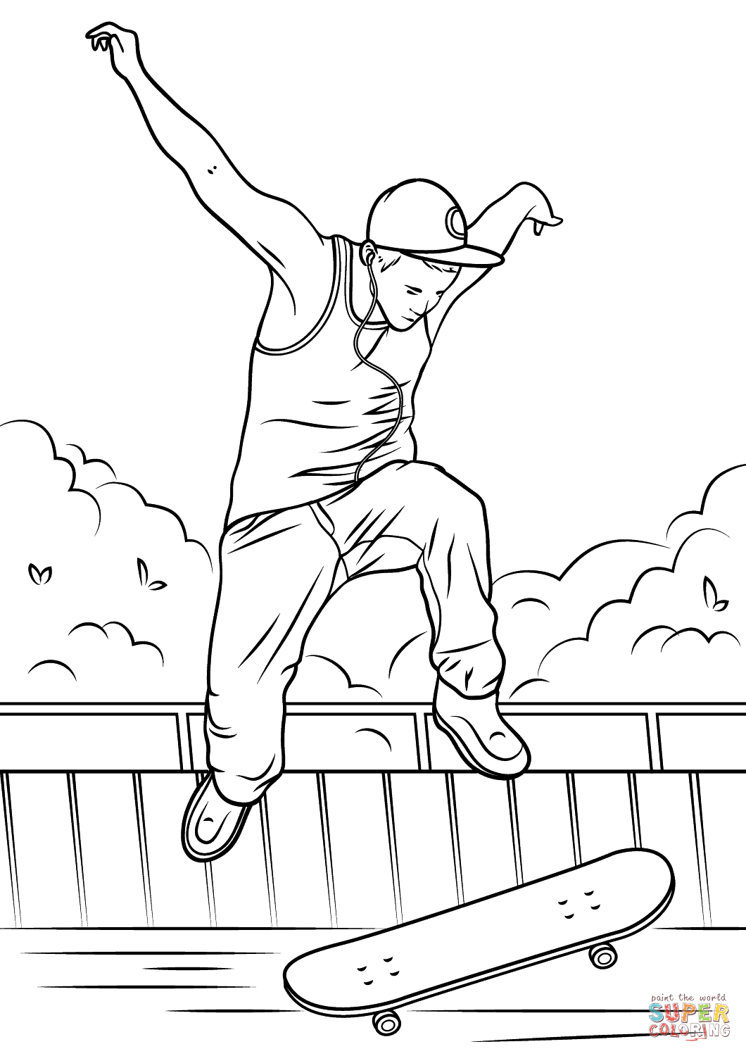 Skateboard jump coloring page free printable coloring pages