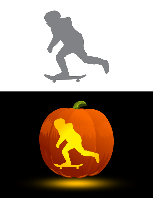 Printable boy skateboarder pumpkin stencil