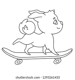 Dog rides skateboard linear black white stock vector royalty free