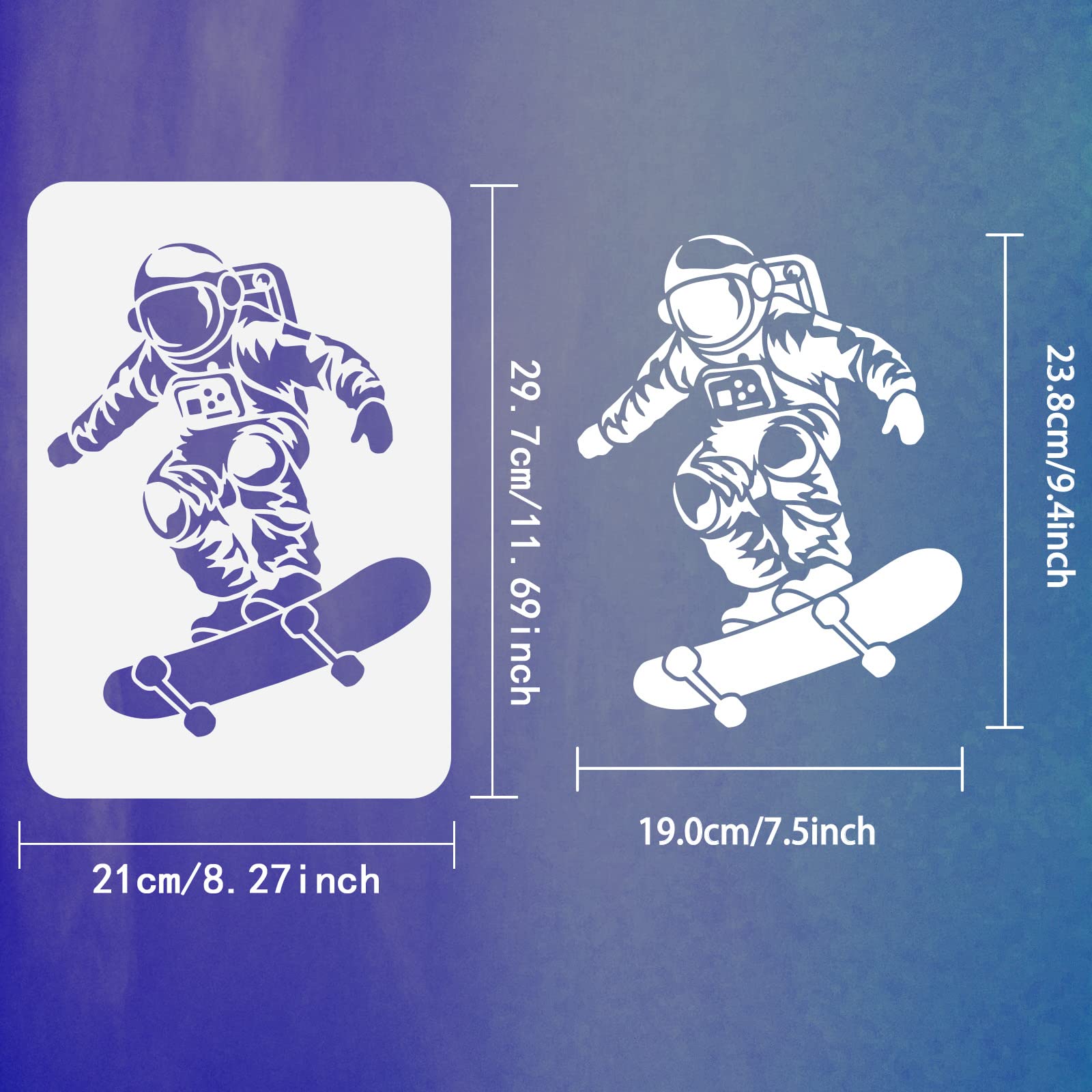 Fingerinspire astronaut on skateboard painting stencil xcm skater spaceman drawing template reusable plastic hollow out stencil diy craft for painting on wall wood furniture arts crafts