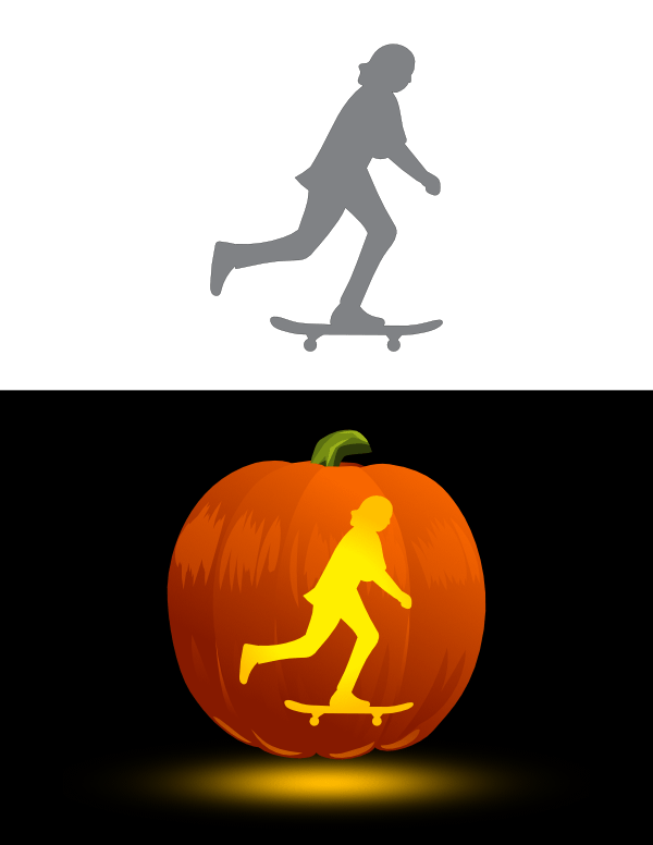 Printable girl skateboarder pumpkin stencil
