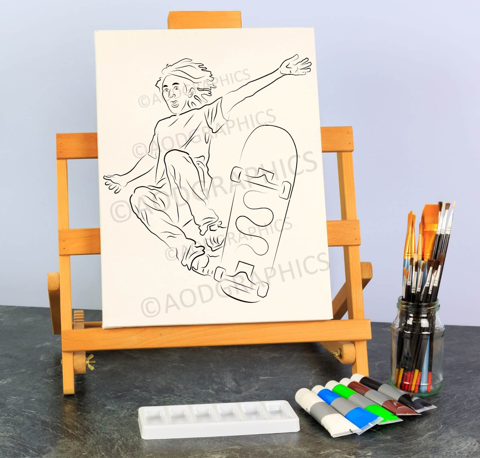Reusable skateboarder stencil