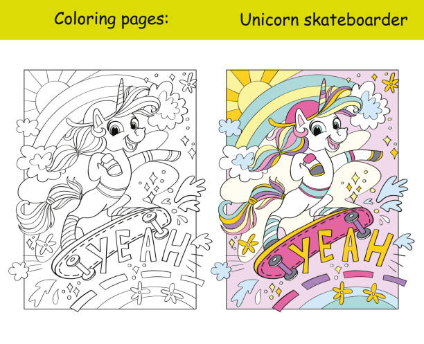 Skateboard coloring pages stock illustrations royalty