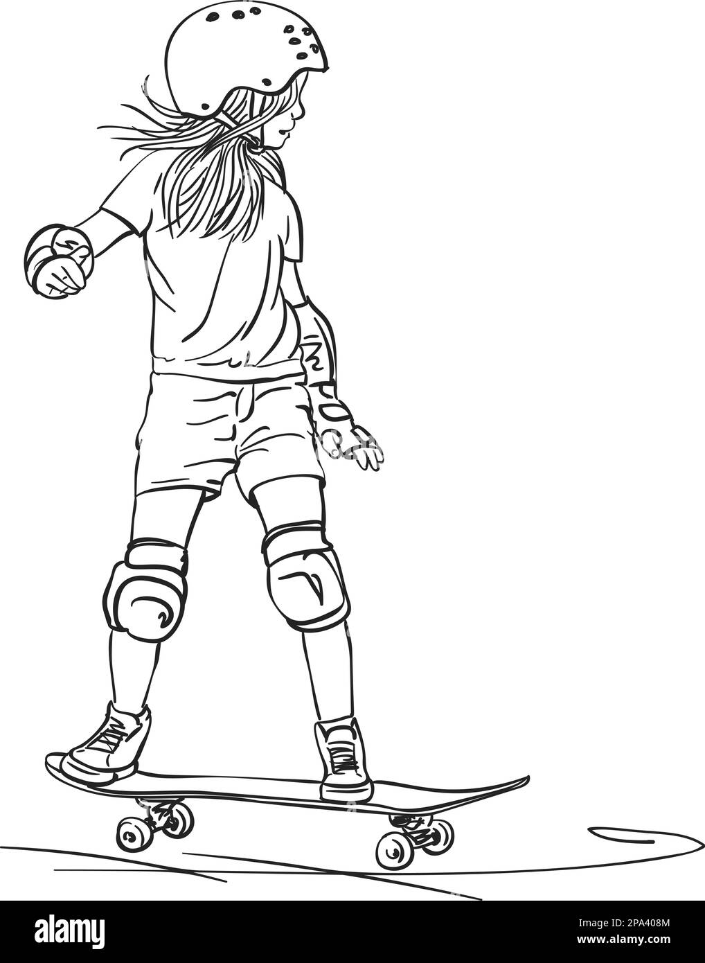 Line drawing child skateboarding hi
