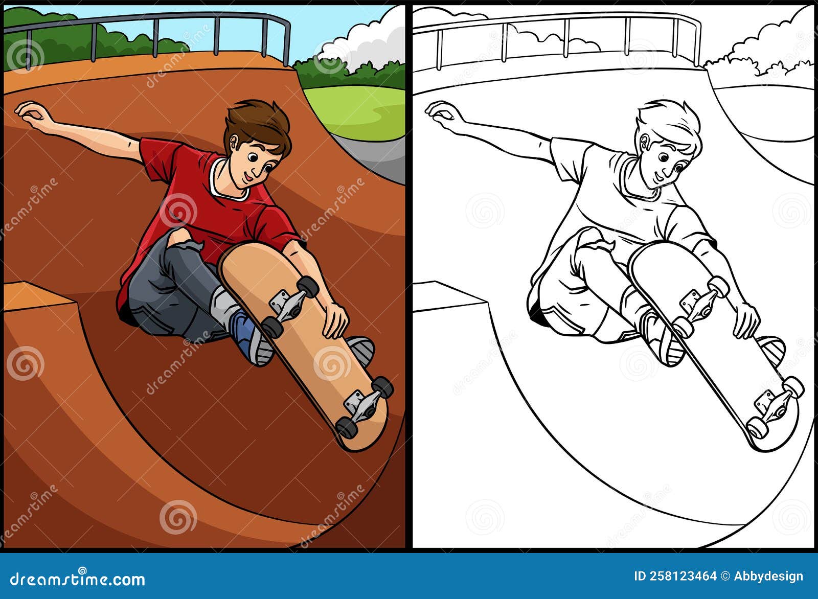 Skateboarding coloring page colored illustration stock vector