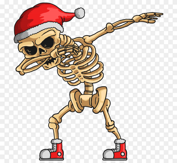 Cute skeleton christmas dabbing dance illustration on transparent background png