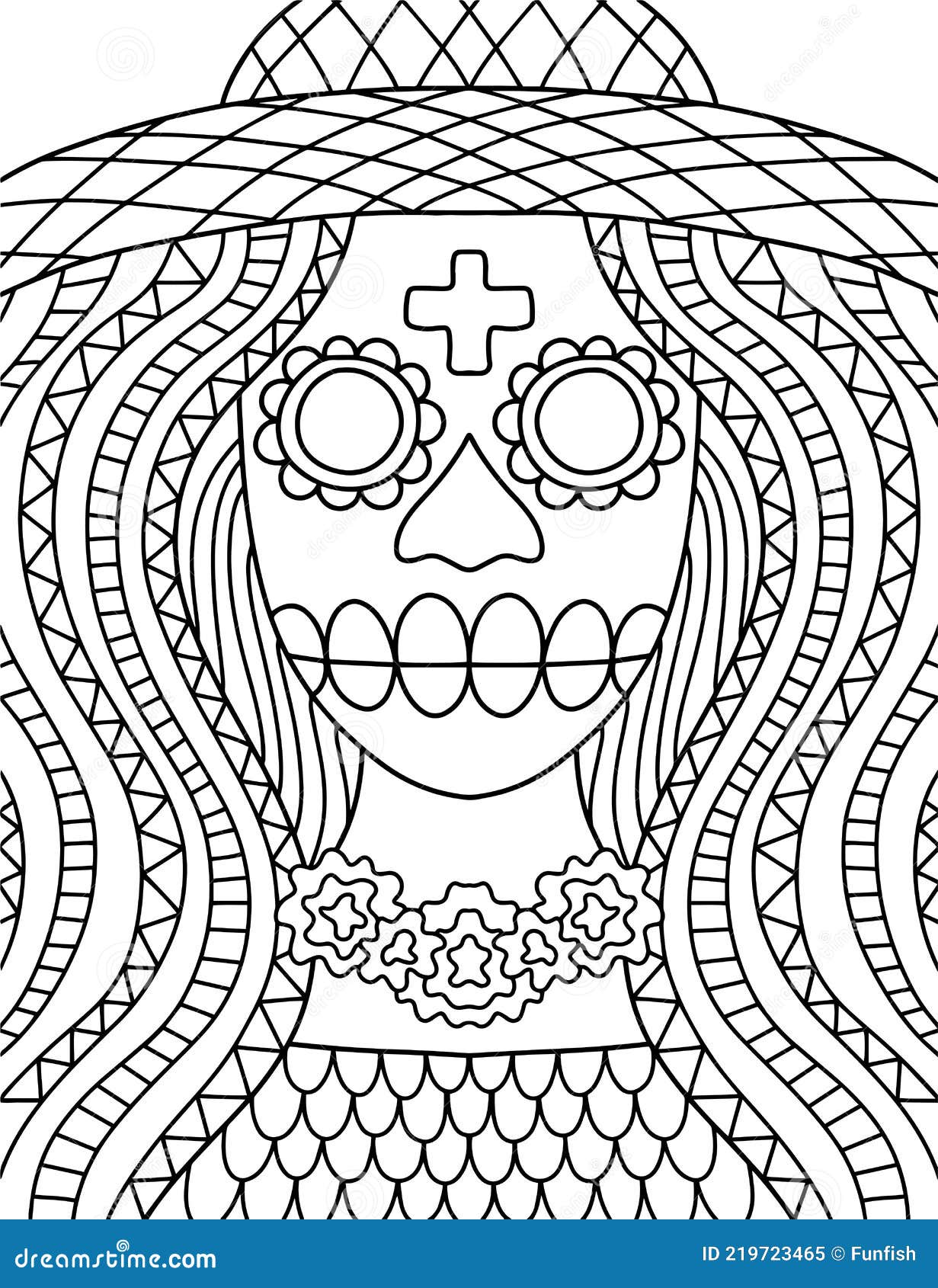 Dia de muertos skeleton coloring page for adults stock vector illustration stock vector