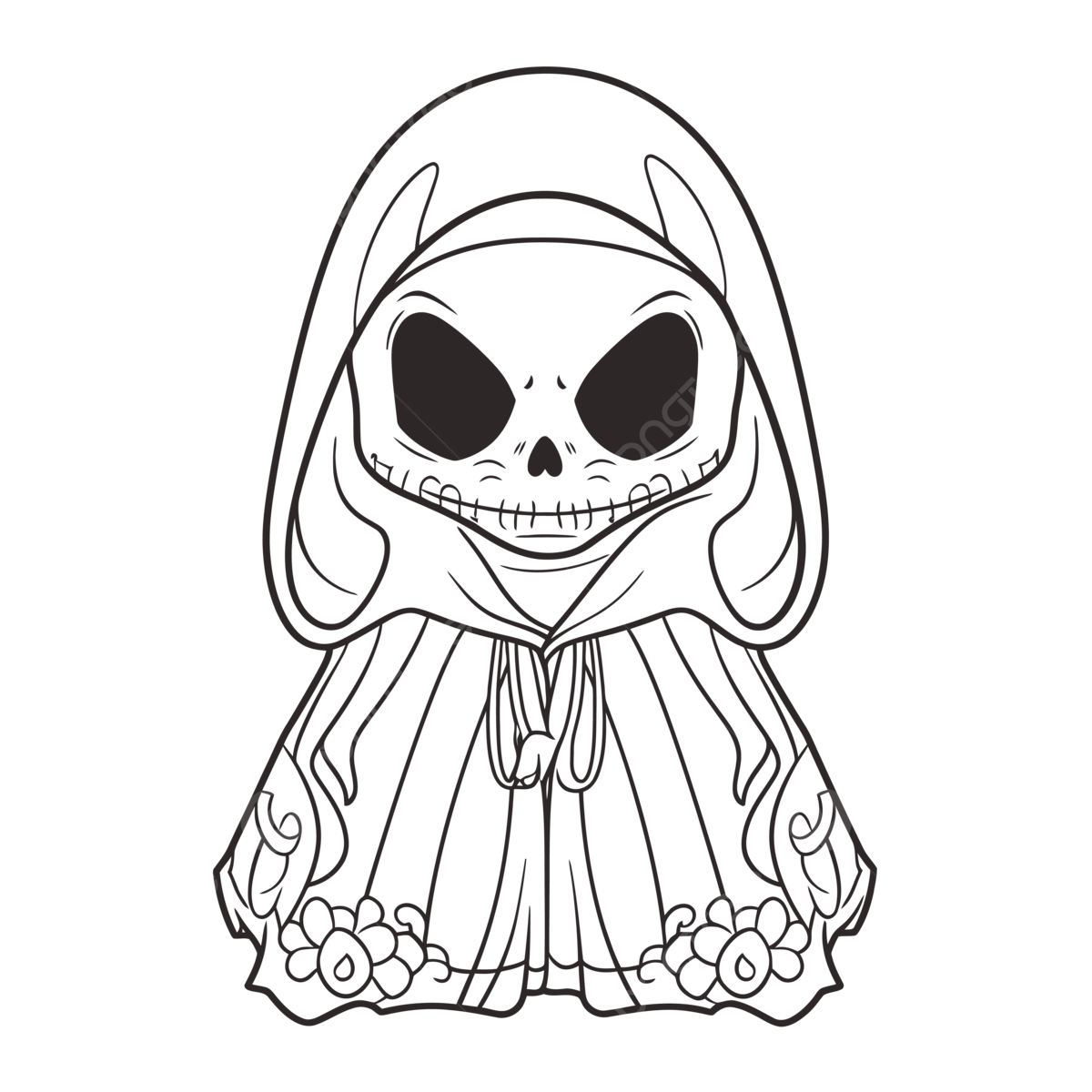 Skeleton coloring page with holly adorned in a cloak outline sketch drawing vector skeleton drawing wing drawing ring drawing png and vector with transparent background for free download