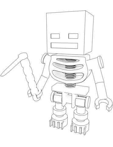 Minecraft skeleton with hoe coloring page free printable coloring pages