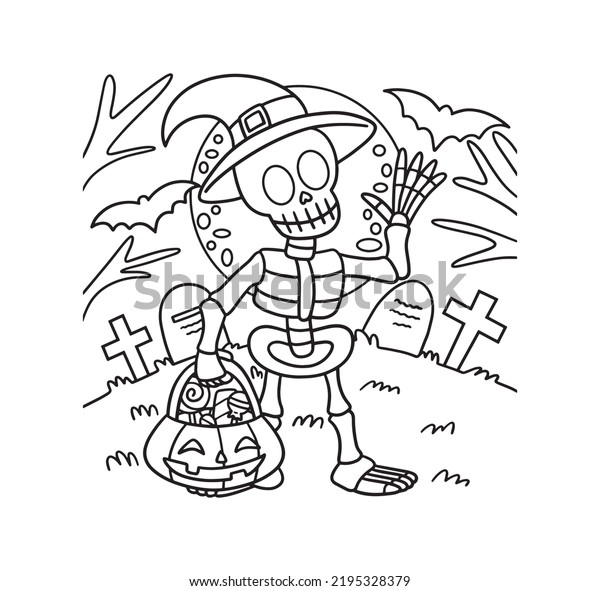 Skeleton halloween coloring page kids stock vector royalty free