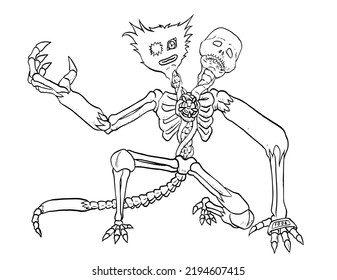 Black white hand draw skeleton monster stock illustration