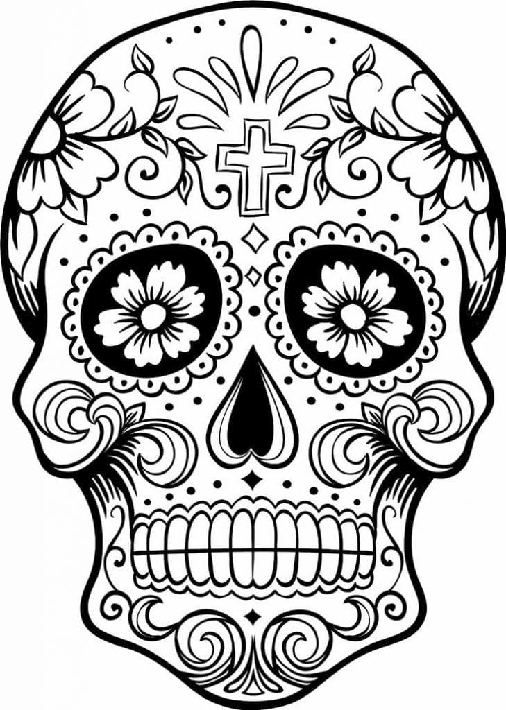 Sugar skull with cross coloring page