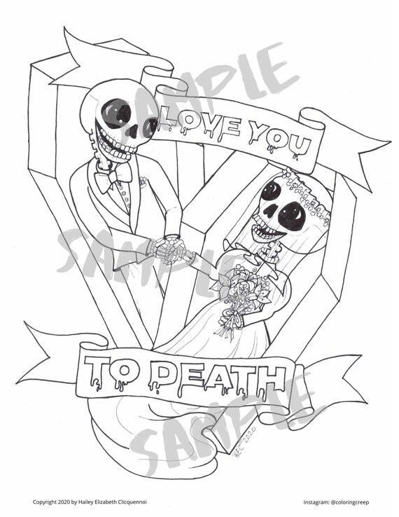 Skeleton coloring page love you to death pdf and jpeg