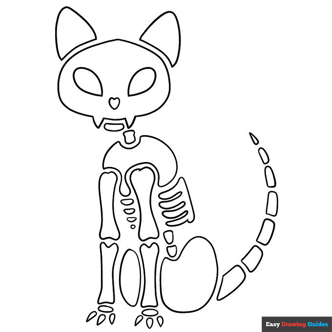 Cat skeleton coloring page easy drawing guides