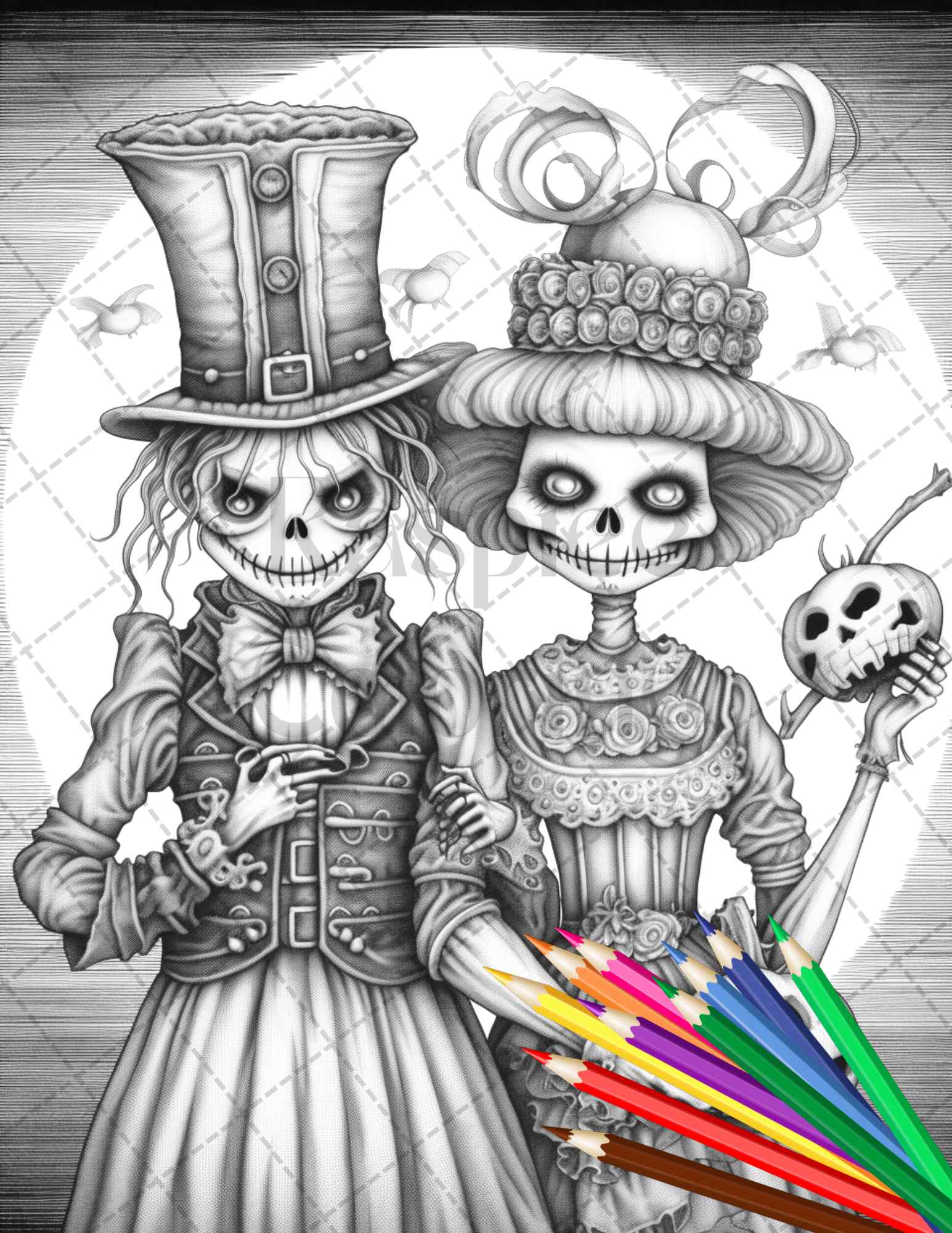 Scary scarecrows grayscale coloring pages printable for adults hal â coloring