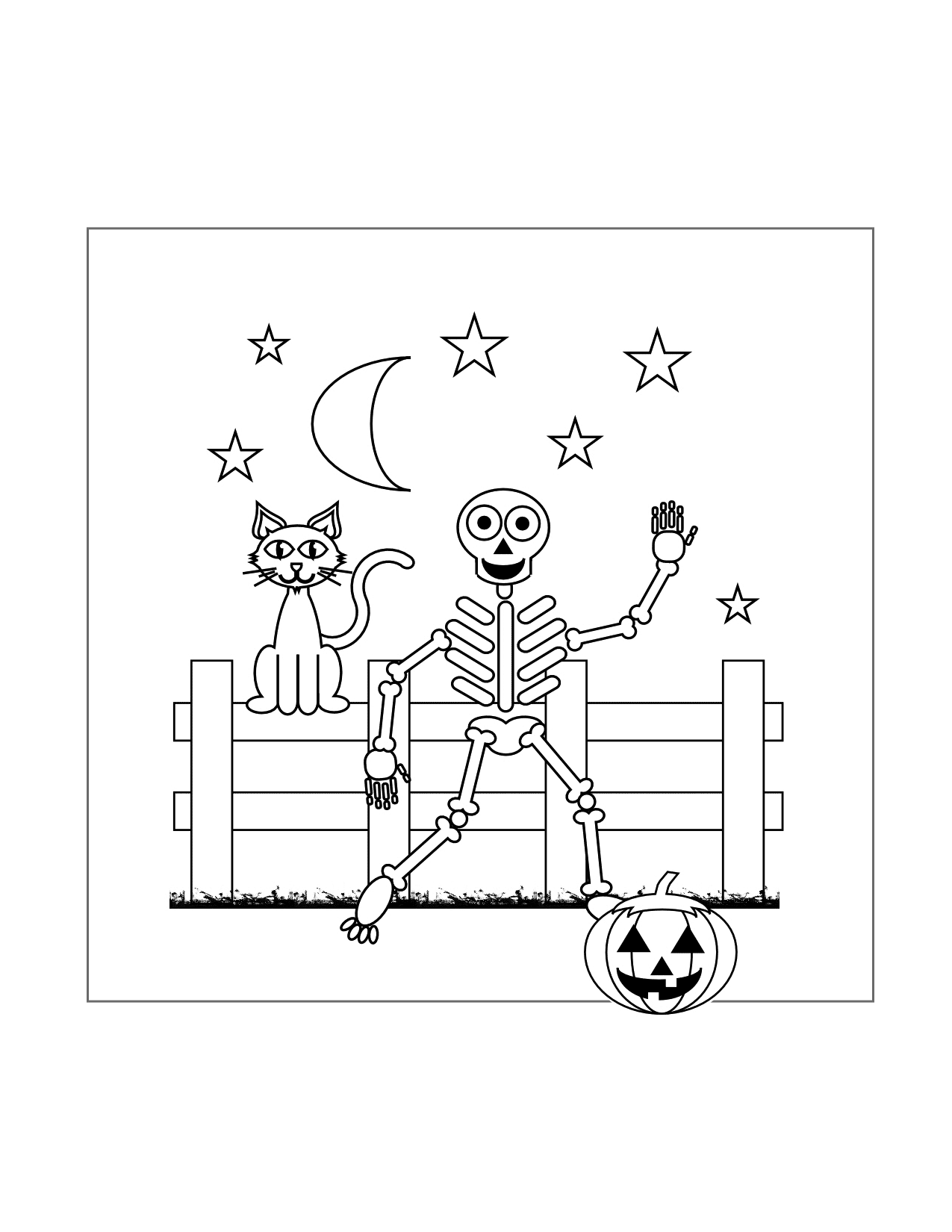Skeleton halloween scene page â printable pages